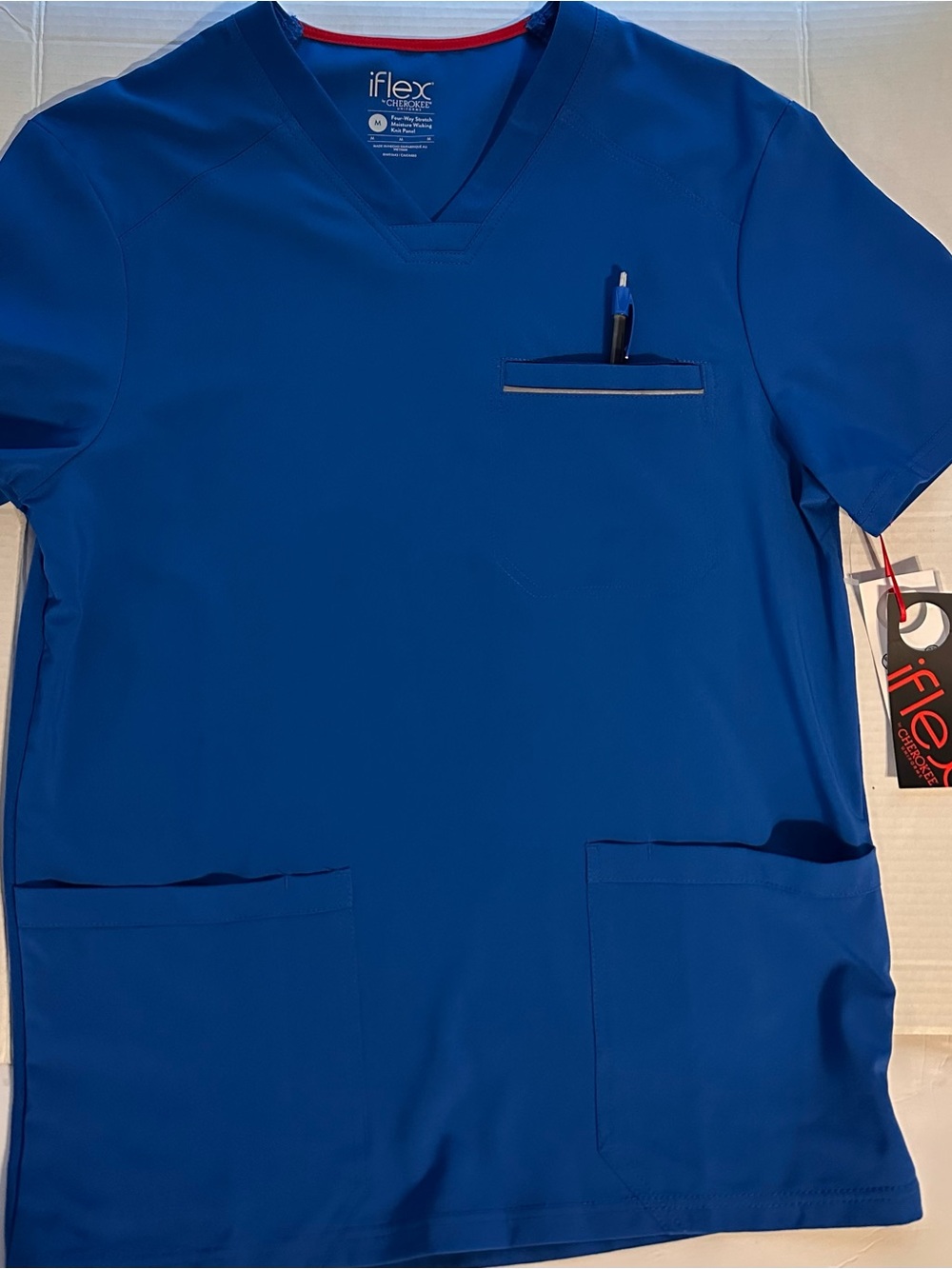 Men's V-Neck Cherokee ifkex Scrub Top - M- Royal Blue